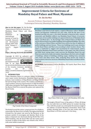 Improvement Criteria for Environs of Mandalay Royal Palace and Moat, Myanmar