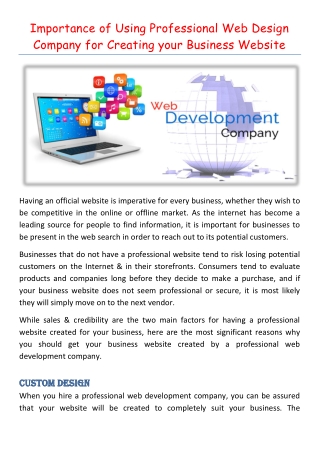 Importance of Using Professional Web Design Company for Creating your Business Website