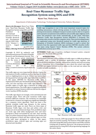 Real Time Myanmar Traffic Sign Recognition System using HOG and SVM