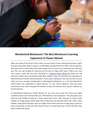 Wonderland Montessori: The Best Montessori Learning Experience in Flower Mound