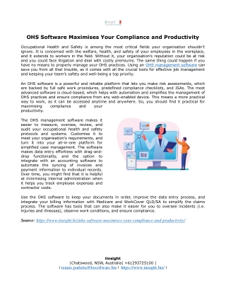 OHS Software Maximises Your Compliance and Productivity