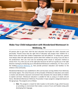 Make Your Child Independent with Wonderland Montessori in McKinney, TX