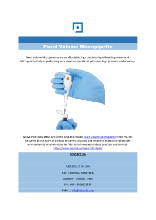 Fixed Volume Micropipette