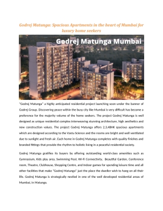 Godrej Matunga: Spacious Apartments in the heart of Mumbai for luxury home seekers