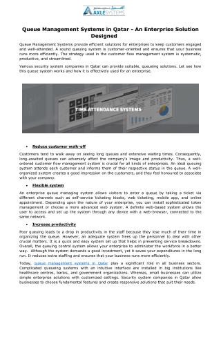 Queue Management Systems in Qatar - An Enterprise Solution Designed