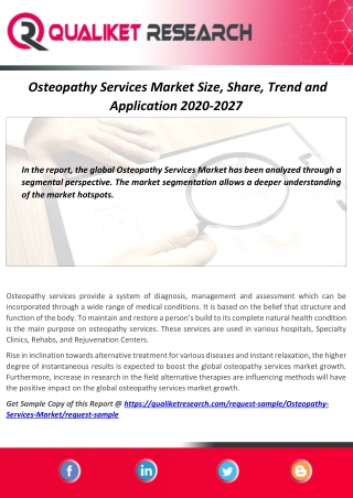 Huge Growth of Osteopathy Services Market Including Top Companies,Size,Share and Regional Analysis