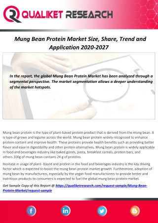 Global Mung Bean Protein Market Business Analysis,Size,Share,Demand ,Application and Regional Growth