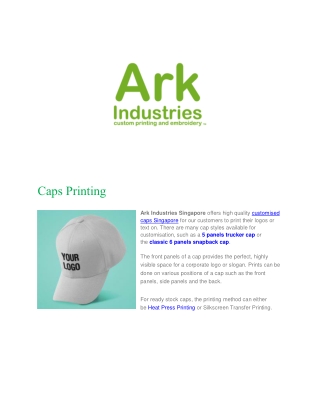 Ark Industries - Caps Printing