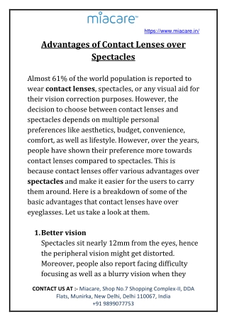 Advantages of Contact Lenses over Spectacles