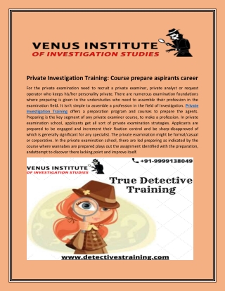 Private investigation training course prepare aspirants career
