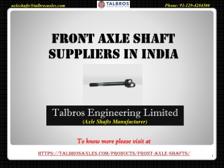 Know Your Front Axle Shaft Suppliers In India