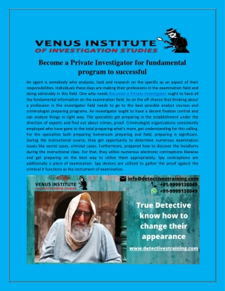 Become a private investigator for fundamental program to successful