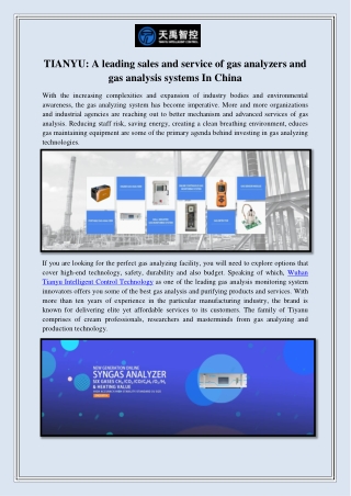 TIANYU: A leading sales and service of gas analyzers and gas analysis systems In China