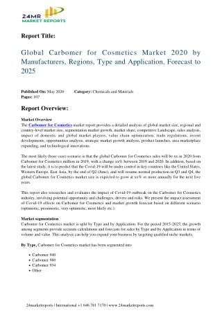 Carbomer for Cosmetics Market 2020