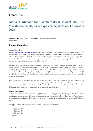 Carbomer for Pharmaceutical Market 2020