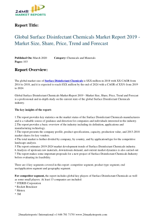 Surface Disinfectant Chemicals Market Report 2019