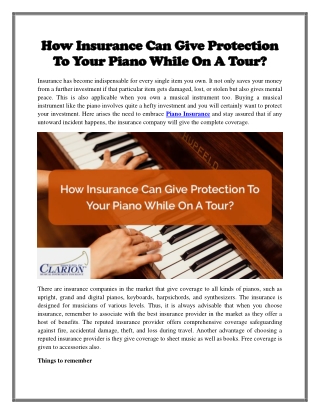 How Insurance Can Give Protection To Your Piano While On A Tour?