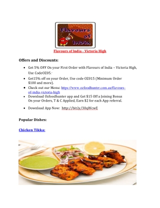 5% Off - Flavours of India Takeaway Menu Victoria High, NT