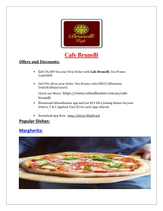 5% Off - Cafe Brunelli menu - Café Restaurant in Adelaide SA