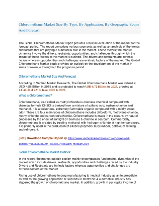 Chloromethane Market Size By Type, By Application, By Geographic Scope And Forecast