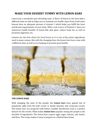 Make Your Dessert Yummy with Lemon Bars