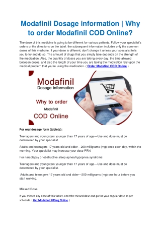 Modafinil Dosage information | Why to order Modafinil COD Online?