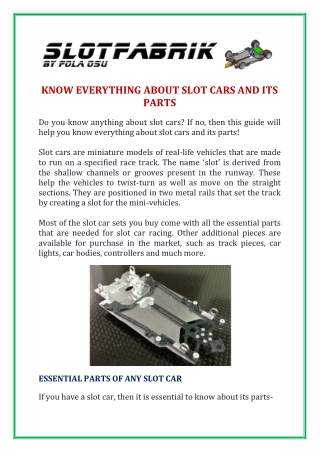 Know Everything about Slot Cars and Its Parts