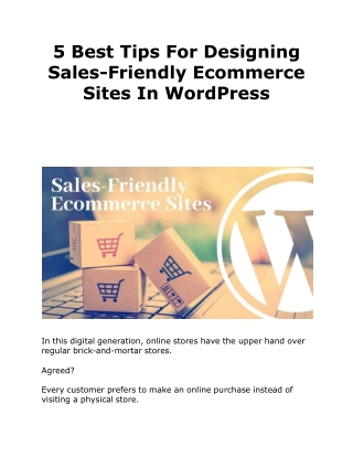 5 Best Tips For Designing Sales-Friendly Ecommerce Sites In WordPress