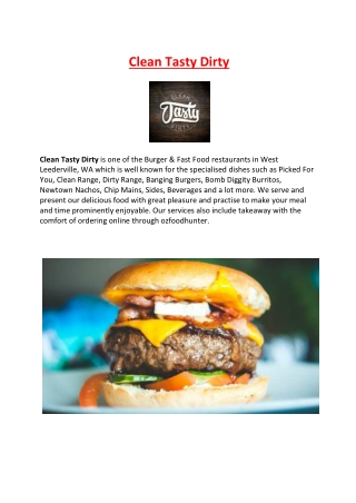 Clean Tasty Dirty Perth takeaway, WA - 5 % Off