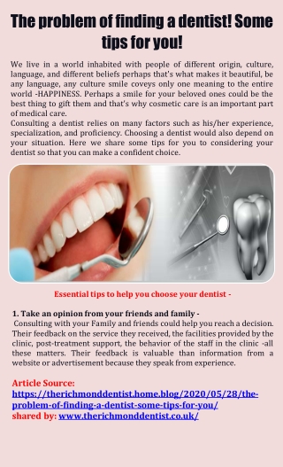 The problem of finding a dentist! Some tips for you