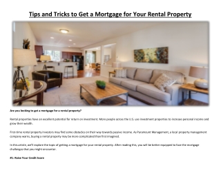 Tips and Tricks to Get a Mortgage for Your Rental Property