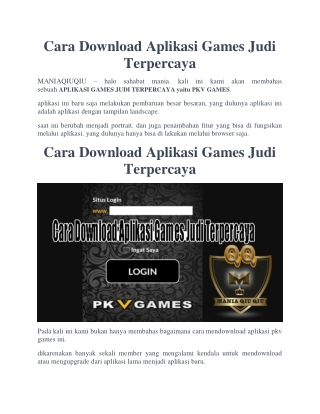 Cara Download Aplikasi Games Judi Terpercaya