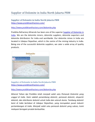 Supplier of Dolomite in India North Jakarta PRM