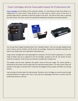 Toner Cartridges And Its Favourable Impact On Professional Life