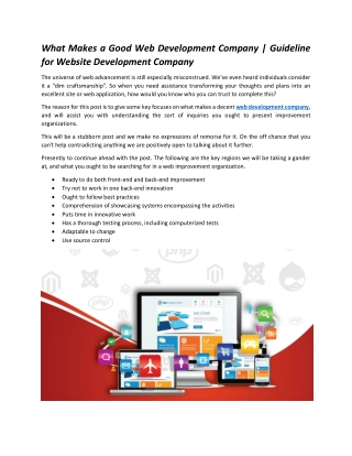 What Makes a Good Web Development Company | Guideline for Website Development Company