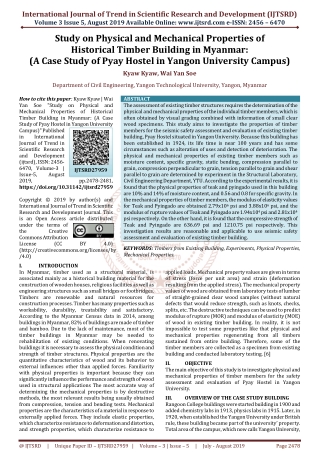 Study on Physical and Mechanical Properties of Historical Timber Building in Myanmar A Case Study of Pyay Hostel in Yang