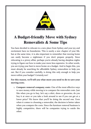 A Budget-friendly Move with Sydney Removalists & Some Tips