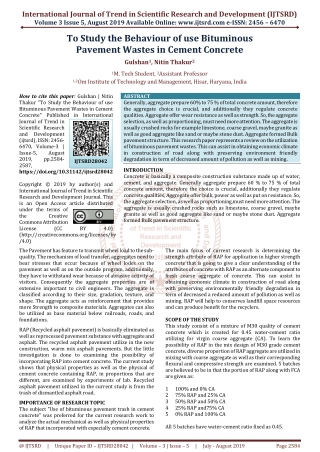 To Study the Behaviour of use Bituminous Pavement Wastes in Cement Concrete