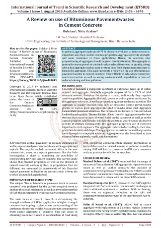 A Review on use of Bituminous Pavementwastes in Cement Concrete