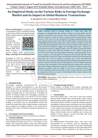 An Empirical Study on the Various Risks in Foreign Exchange Market and its Impact in Global Business Transactions