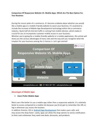 Comparison Of Responsive Website VS. Mobile Apps: Which Are The Best Option For Your Business