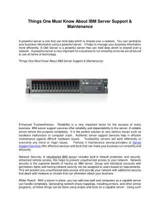 Things One Must Know About IBM Server Support & Maintenance