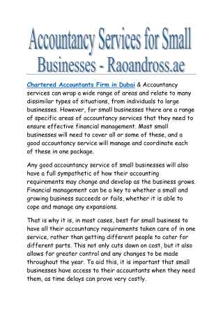 Accountancy Services for Small Businesses | Raoandross.ae