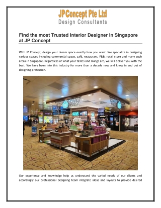 Find the most Trusted Interior Designer In Singapore at JP Concept