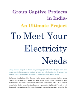 Group Captive Projects In India- An Ultimate Project to Meet Your Electricity Needs