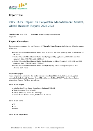 Polyolefin Monofilament Incredible Possibilities and Industry Growth 2020 2021