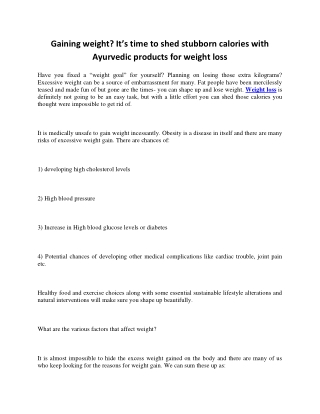 Gaining weight? It’s time to shed stubborn calories with Ayurvedic products for weight loss