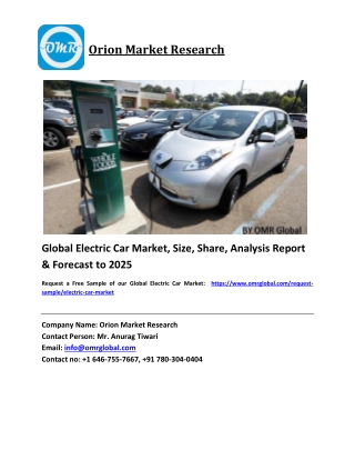 Global Electric Car Market Growth, Size, Share, Industry Report and Forecast 2019-2025
