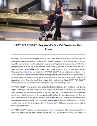 HPZ™ PET ROVER™: Buy World’s Best Pet Strollers in Best Prices