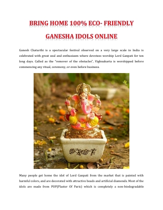 BRING HOME 100% ECO- FRIENDLY GANESHA IDOLS ONLINE